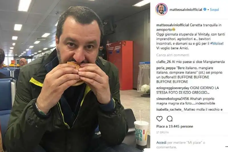 salvini con hamburger