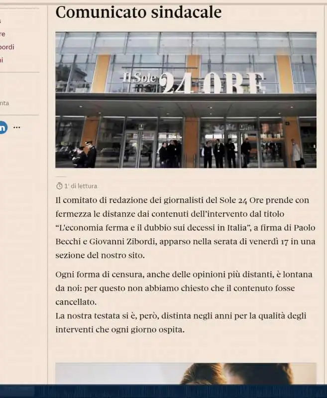 comunicato del cdr del sole 24 ore sull'articolo di becchi e zibordi