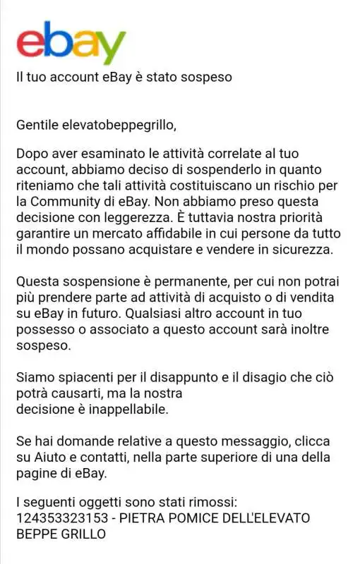 EBAY SOSPENDE GLI ACCOUNT DI BEPPE GRILLO