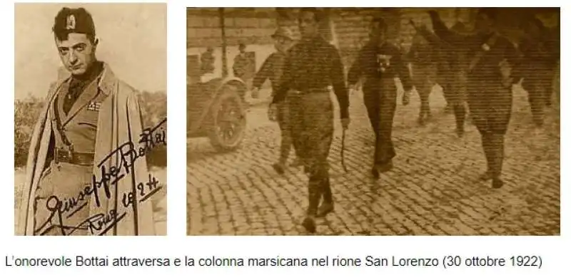 Giuseppe Bottai alla guida della colonna dei fascisti marsicani a Roma, il 28 ottobre 1922