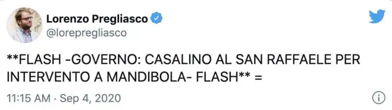 IL TWEET DI LORENZO PREGLIASCO SU ROCCO CASALINO AL SAN RAFFAELE