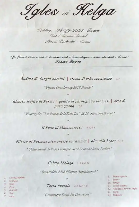 il menu del matrimonio di igles ed helga