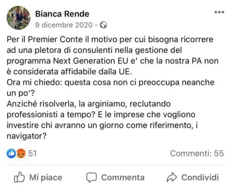 il post di bianca rende contro giuseppe conte