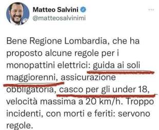 IL TWEET DI MATTEO SALVINI SUI MONOPATTINI