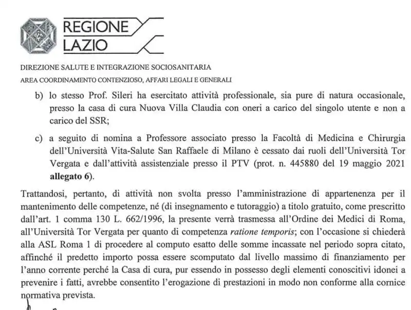 RISPOSTA DELLA REGIONE LAZIO D AURIGEMMA SU PIERPAOLO SILERI 