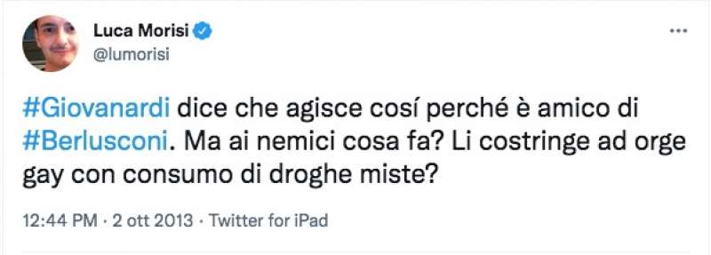 UN VECCHIO TWEET DI LUCA MORISI SU ORGE E DROGHE