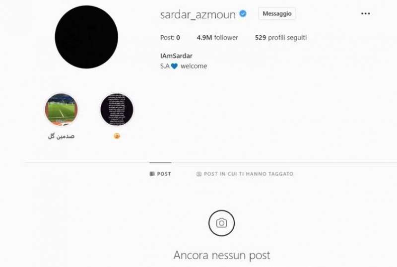 account instagram di sardar azmoun senza foto profilo ne contenuti