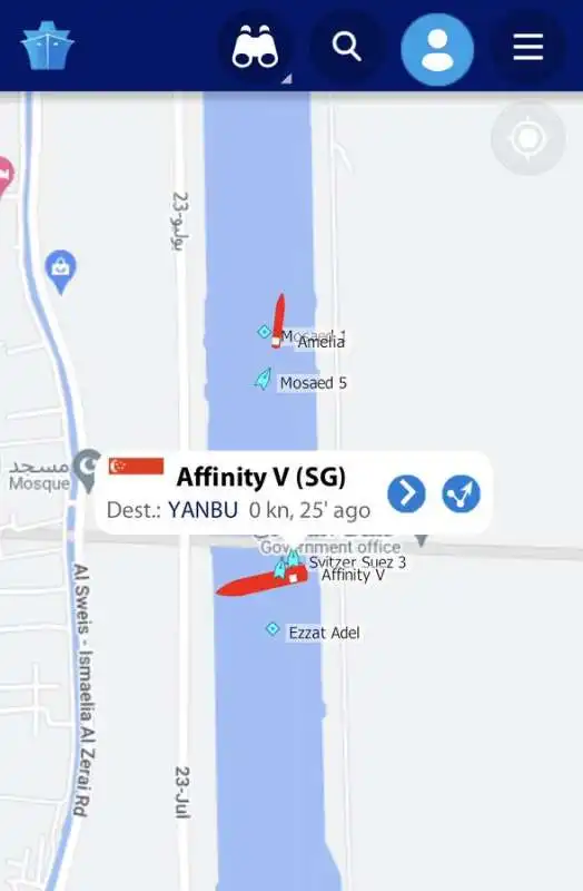 affinity v bloccata nel canale di suez  