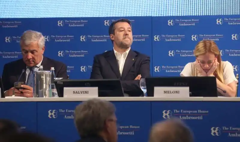 antonio tajani   matteo salvini   giorgia meloni   cernobbio 