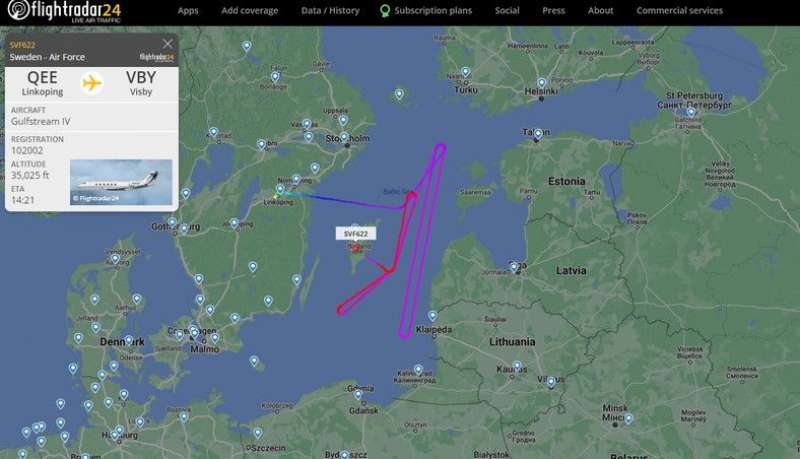 azione del jet svedese su flightradar