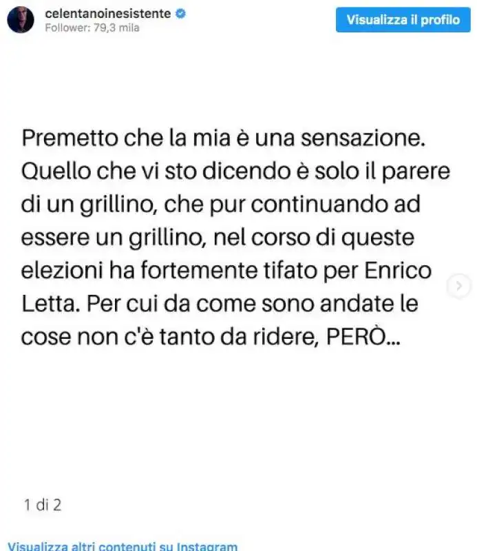 il post di adriano celentano dopo la vittoria della meloni