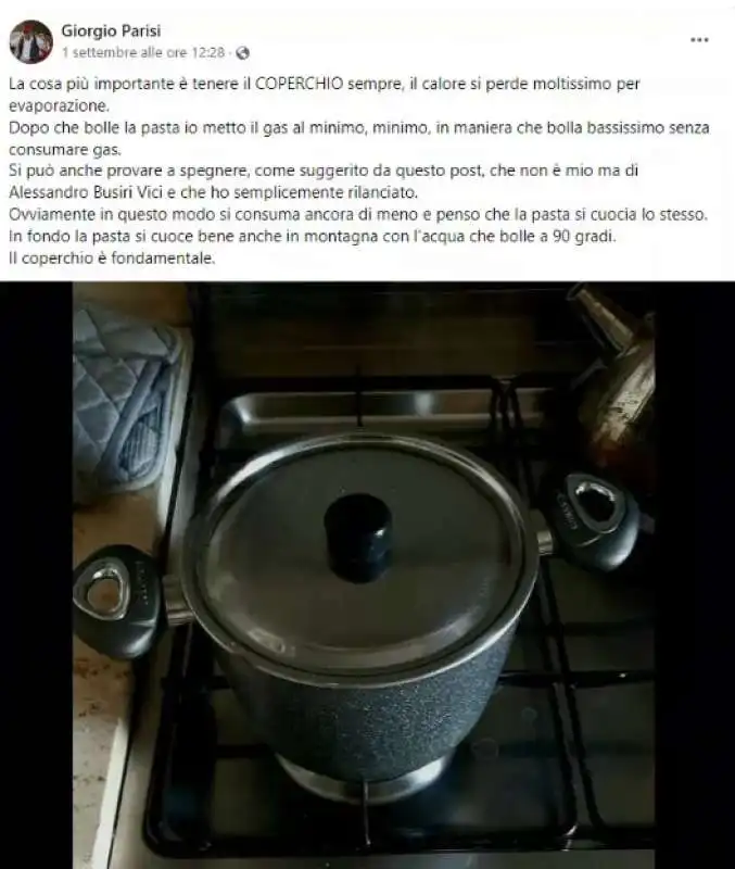 il post di giorgio parisi sulla cottura della pasta a fuoco spento 