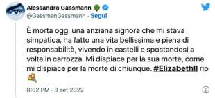 IL TWEET DI ALESSANDRO GASSMAN SULLA MORTE DELLA REGINA ELISABETTA