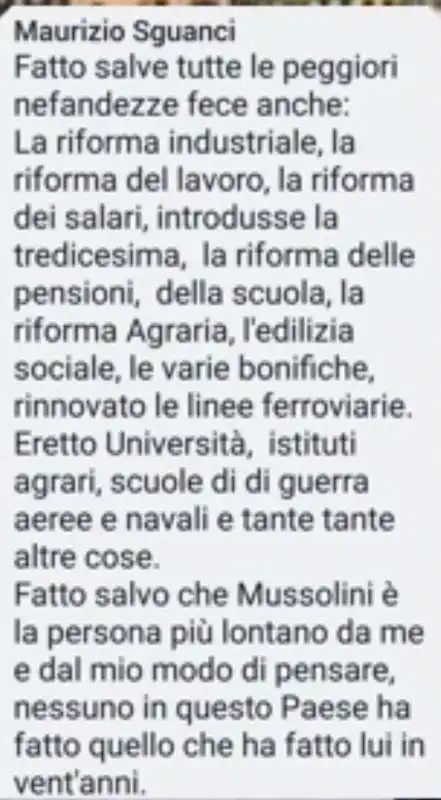 IL TWEET DI MAURIZIO SGUANCI SU MUSSOLINI 