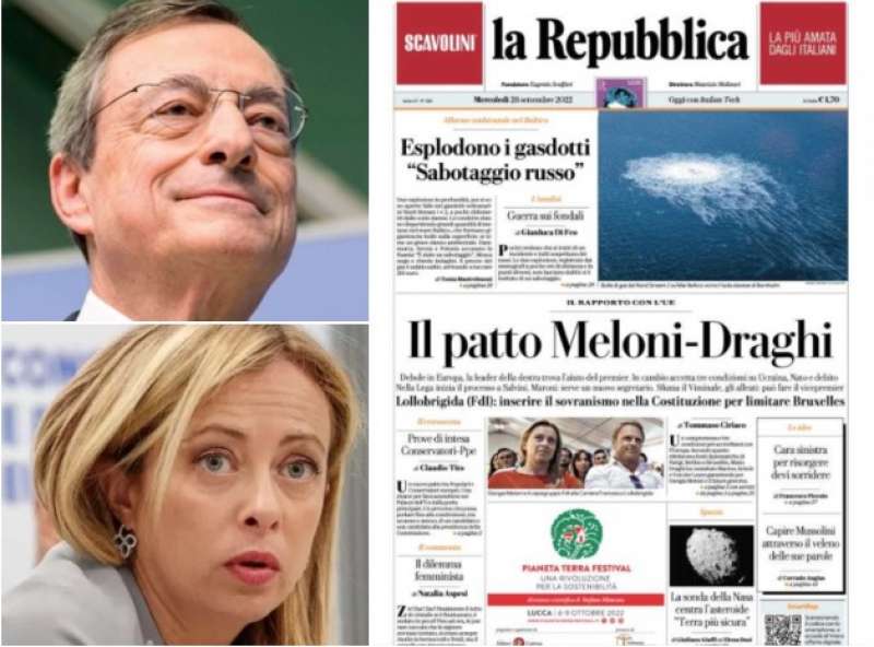 LA PRIMA PAGINA DI REPUBBLICA SUL PATTO DRAGHI MELONI