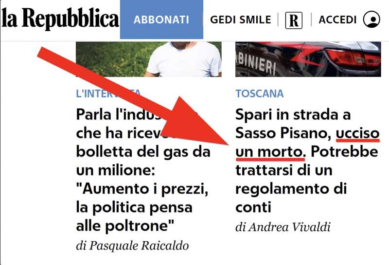 La Repubblica - Ucciso un morto