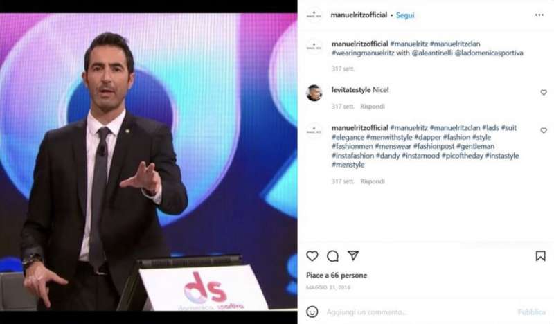 maggio 2016 alessandro antinelli indossa una giacca con logo manuel ritz foto condivisa dal profilo ufficiale di manuel ritz