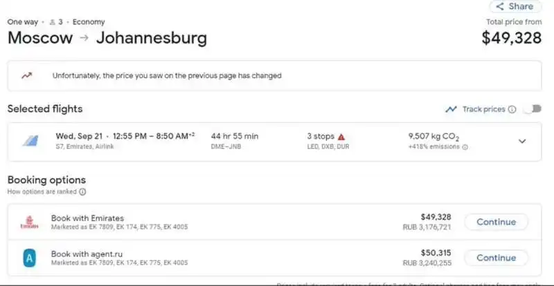 PREZZO BIGLIETTI AEREI DOPO IL DISCORSO DI PUTIN