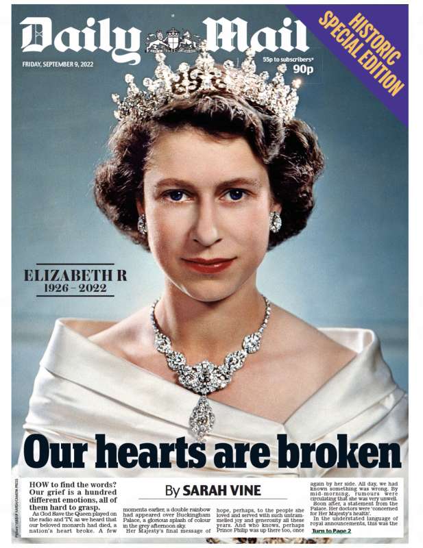 prima pagina daily mail morte della regina elisabetta