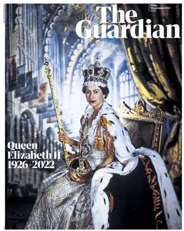 prima pagina guardian   morte della regina elisabetta 