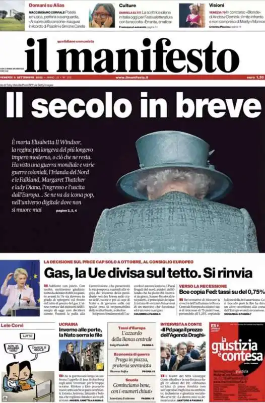 prima pagina il manifesto   morte regina elisabetta 