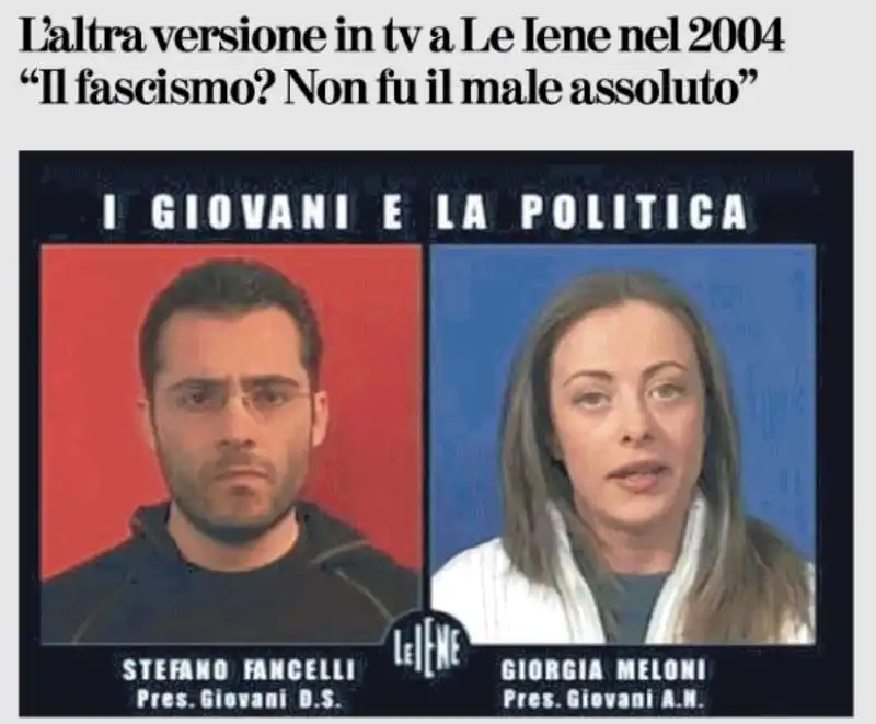 STEFANO FANCELLI E GIORGIA MELONI INTERVISTATI DA LE IENE NEL 2004