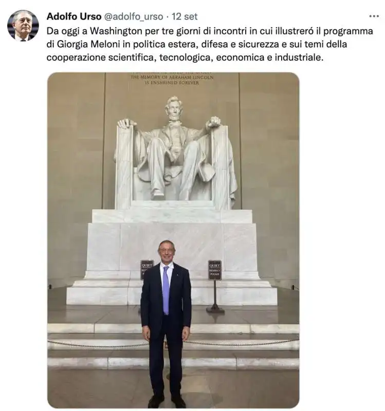 TWEET DI ADOLFO URSO A WASHINGTON