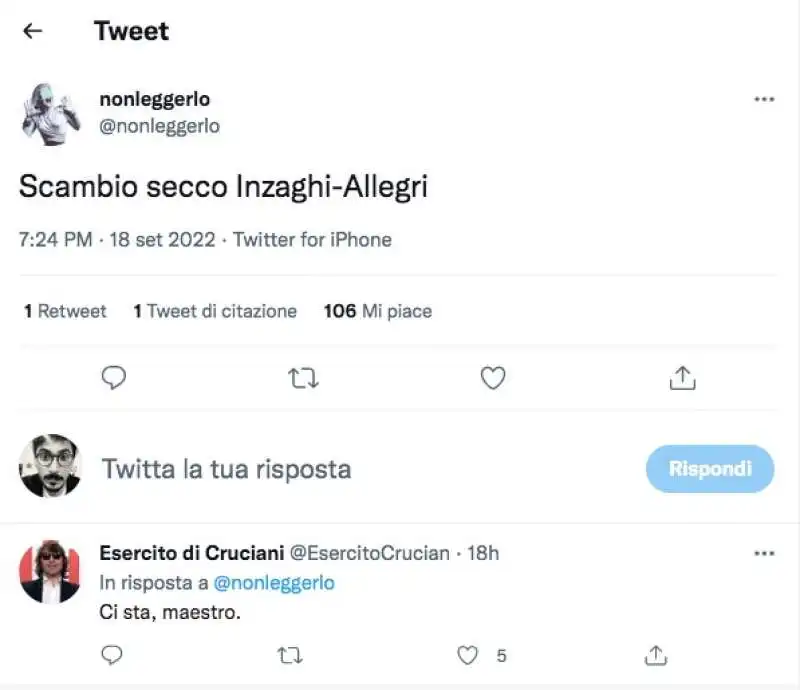 tweet nonleggerlo inzaghi allegri