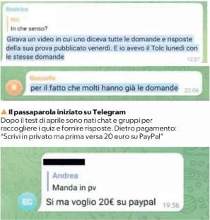 chat telegram per vendere le domande dei test di medicina