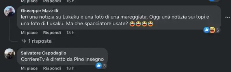 COMMENTI ALLA NOTIZIA DEL CORRIERE TV SUI TOPI CON FOTO DI LUKAKU 2