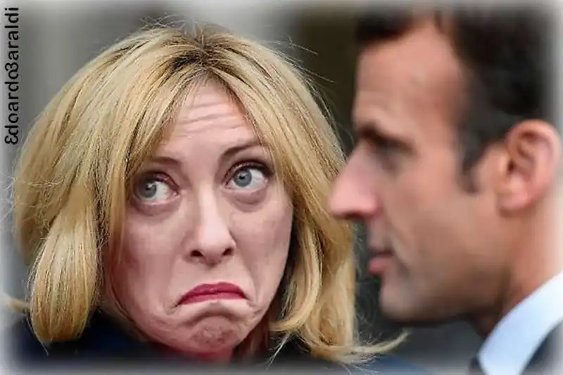 giorgia meloni   emmanuel macron    meme by edoardo baraldi  