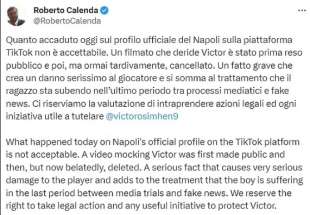 IL POST DELL AGENTE DI VICTOR OSIMHEN SUI VIDEO PUBBLICATI DALL ACCOUNT TIKTOK DEL NAPOLI