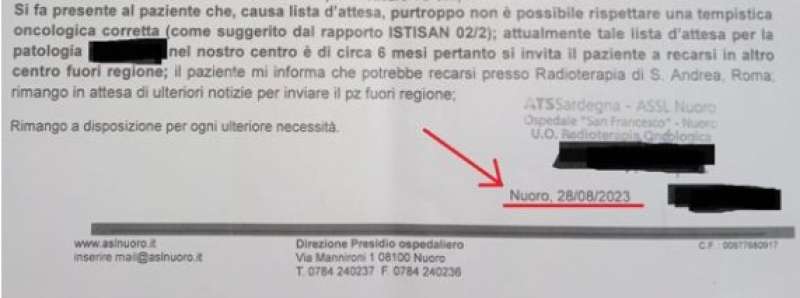 la lettera del malato oncologico di nuoro ricevuta dall asl