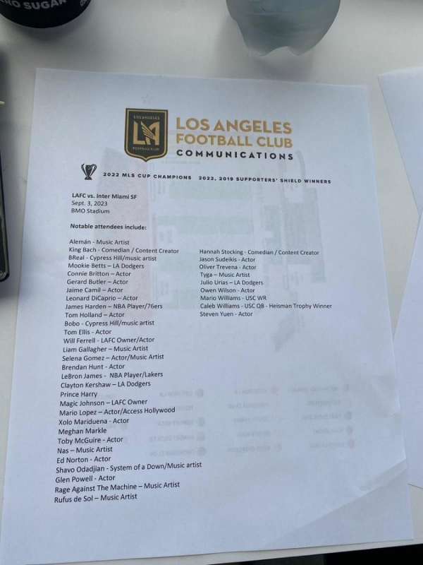 la lista dei vip allo stadio per lafc inter miami