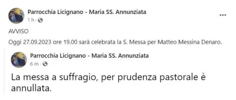 LA MESSA IN SUFFRAGIO PER MATTEO MESSINA DENARO