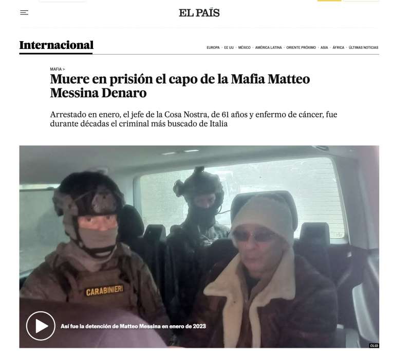 la morte di matteo messina denaro sul sito di el pais