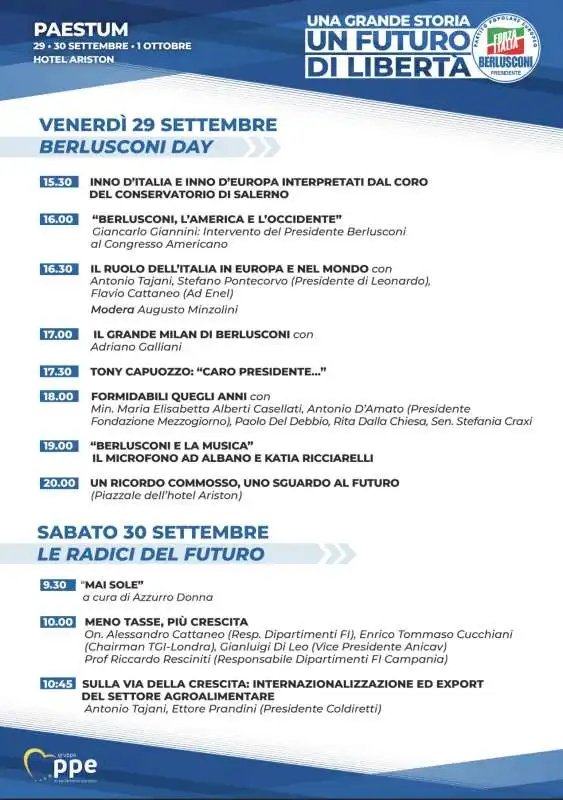 PROGRAMMA DEL BERLUSCONI DAY A PAESTUM 