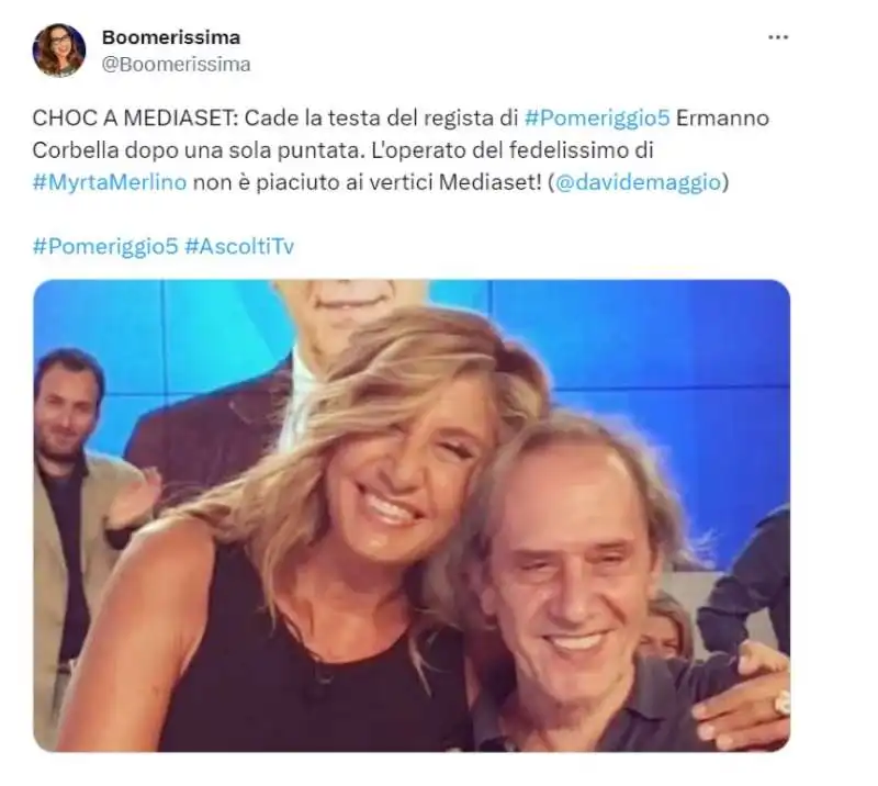 tweet su myrta merlino - pomeriggio 5 