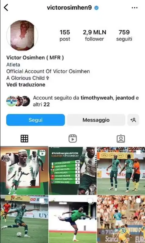 VICTOR OSIMHEN CANCELLA FOTO CON LA MAGLIA DEL NAPOLI DAL SUO INSTAGRAM