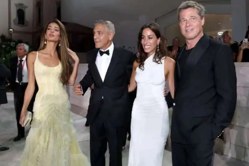 amal e george clooney, ines de ramon e brad pitt  sul red carpet della mostra del cinema di venezia  2