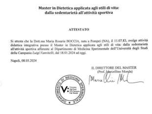 ATTESTATO DI DOCENZA DI MARIA ROSARIA BOCCIA ALL'Università degli Studi della Campania Luigi Vanvitelli