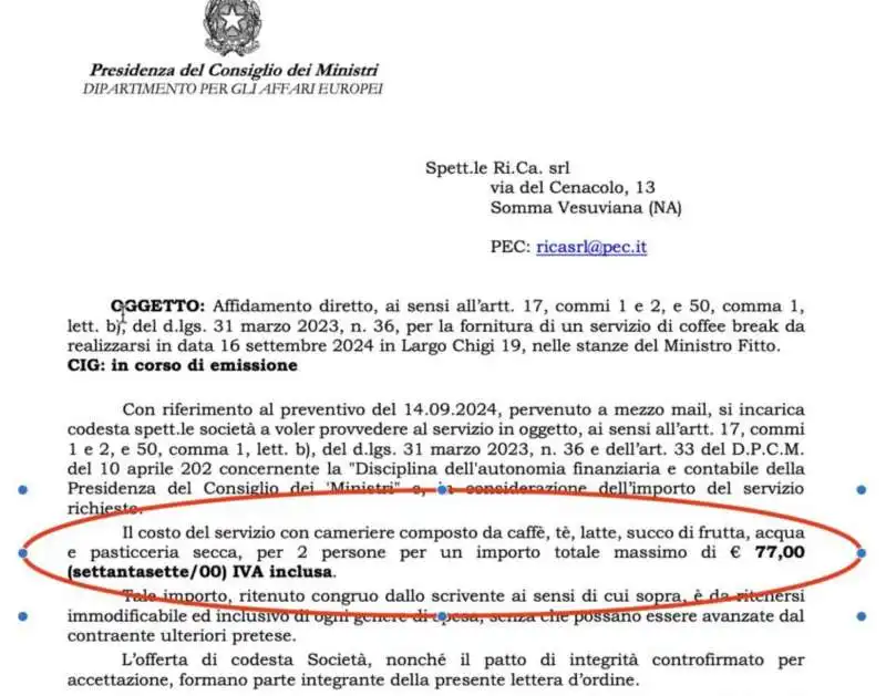 CONTO DEL CAFFE OFFERTO DA RAFFAELE FITTO A MICHELE EMILIANO