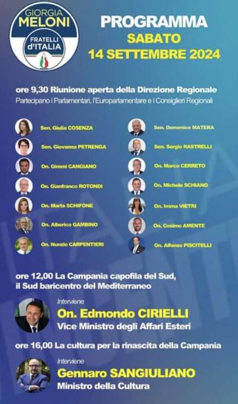 gennaro sangiuliano chiude la conferenza programmatica di fratelli ditalia in campania avellino