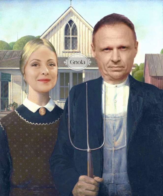 GIORGIA MELONI - FRANCESCO LOLLOBRIGIDA - ITALIAN GOTHIC - MEME BY GNOLA