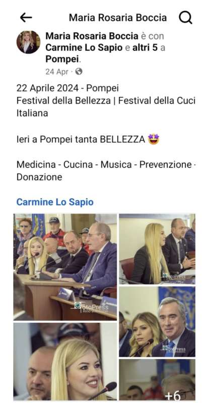 i post facebook di maria rosaria boccia con il sindaco di pompei carmine lo sapio