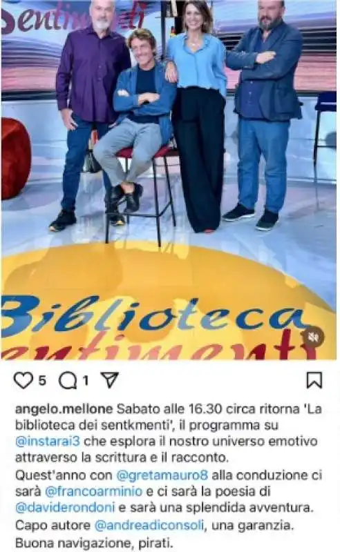 il post di angelo mellone sulla biblioteca dei sentimenti 