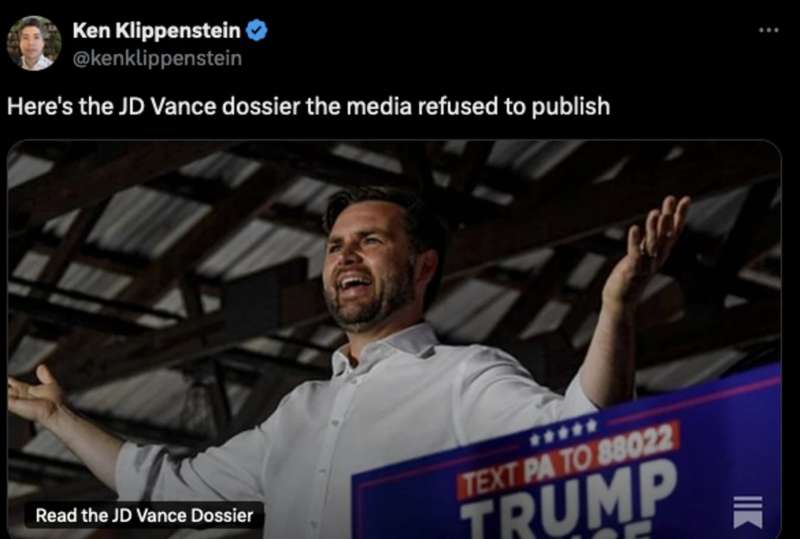 il tweet di ken klippenstein su jd vance