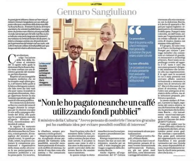 LA LETTERA DI GENNARO SANGIULIANO ALLA STAMPA