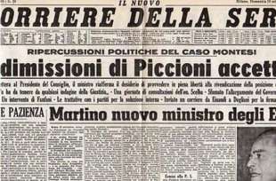 La prima pagina del Corriere con la notizia delle dimissioni di attilio Piccioni