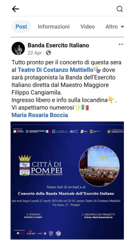 maria rosaria boccia al concerto della banda musicale citta di pompei